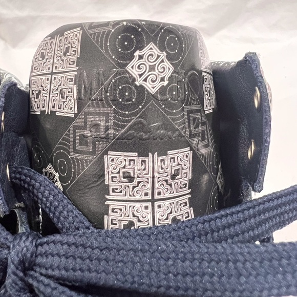 JIMMY CHOO Navy Blue Pattern Canvas Leather High Top Sneakers Marked as 45 12US - Picture 11 of 15